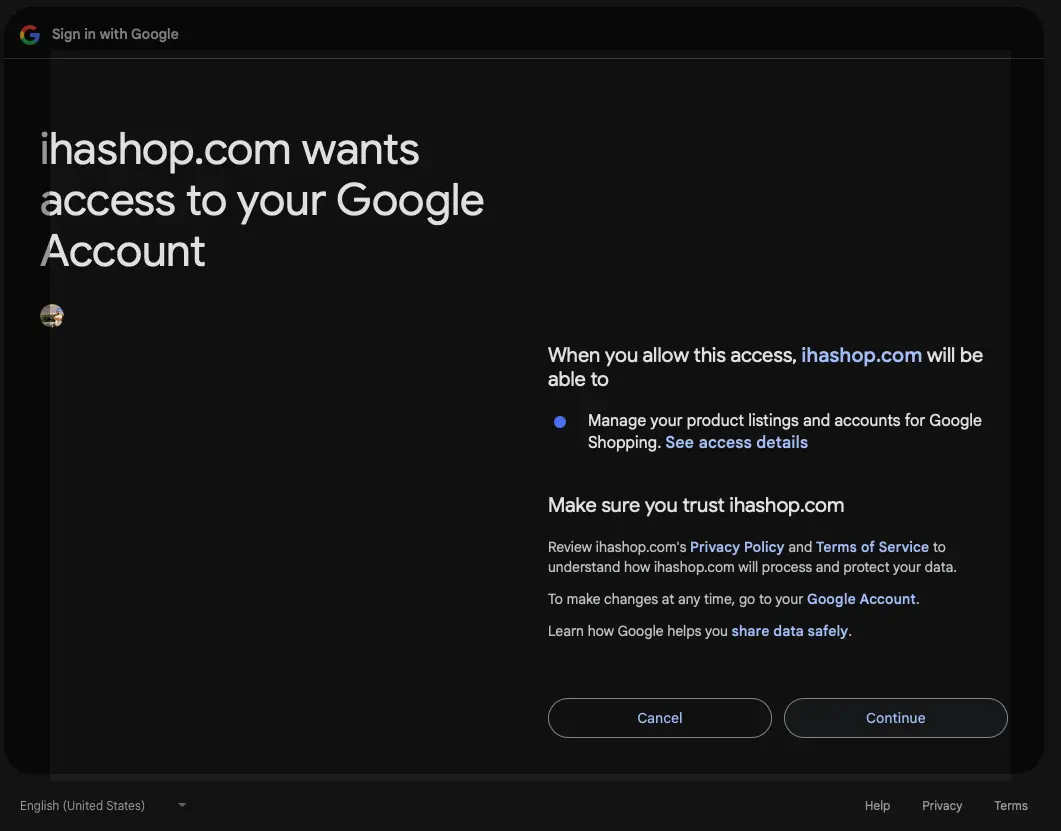 Google hesabı erişim izinlerini onaylama ekranı