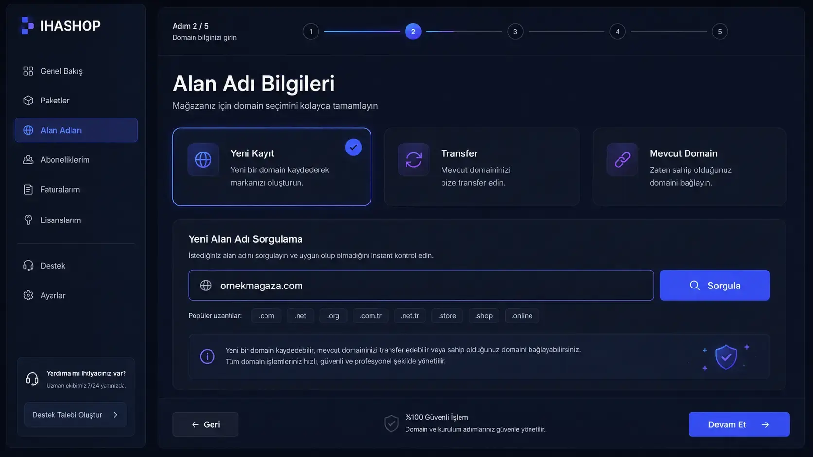 Domain Bilginizi Girin